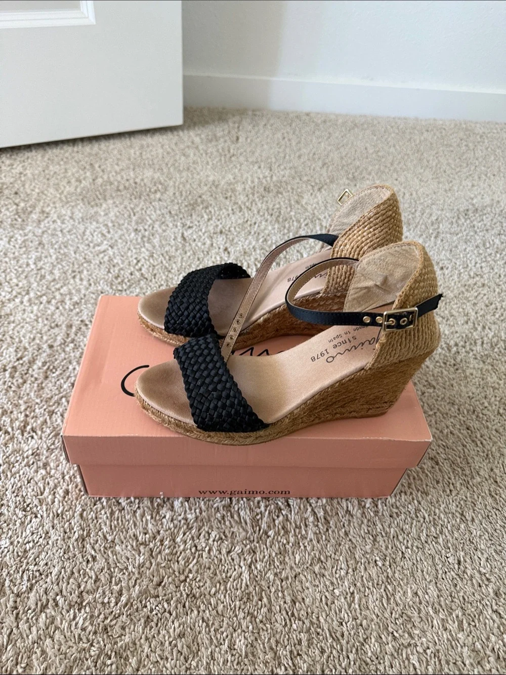 Black Woven Espadrille Wedge Sandals handmade in Spain
